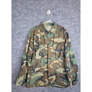 Vintage US Army Jacket Mens Medium Long BDU Woodland Camo Ripstop 90s Grunge